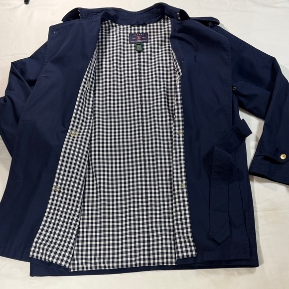 Lauren Ralph Lauren Navy Double-Breasted Belted Trench Coat Checkered Lining L - Picture 9 of 16